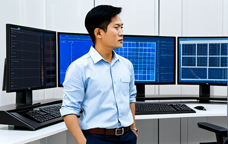 A focused Vietnamese male construction engineer, fully clothed in a professional, modest business shirt and trousers, standing confidently in a high-tech, contemporary project management office on a large-scale construction site. Multiple large monitors display complex Building Information Modeling (BIM) 3D models and real-time AI-powered data dashboards for project progress and safety, reminiscent of major infrastructure projects in Vietnam. The background shows hints of active construction through a window. The image should feature professional photography, high detail, and sharp focus with natural lighting. safe for work, appropriate content, fully clothed, professional dress, perfect anatomy, correct proportions, natural pose, well-formed hands, proper finger count, natural body proportions.