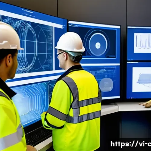 토목공학 실무에서 사용하는 소프트웨어 - **Prompt:** A diverse team of civil engineers, both male and female, in professional attire, gathere...