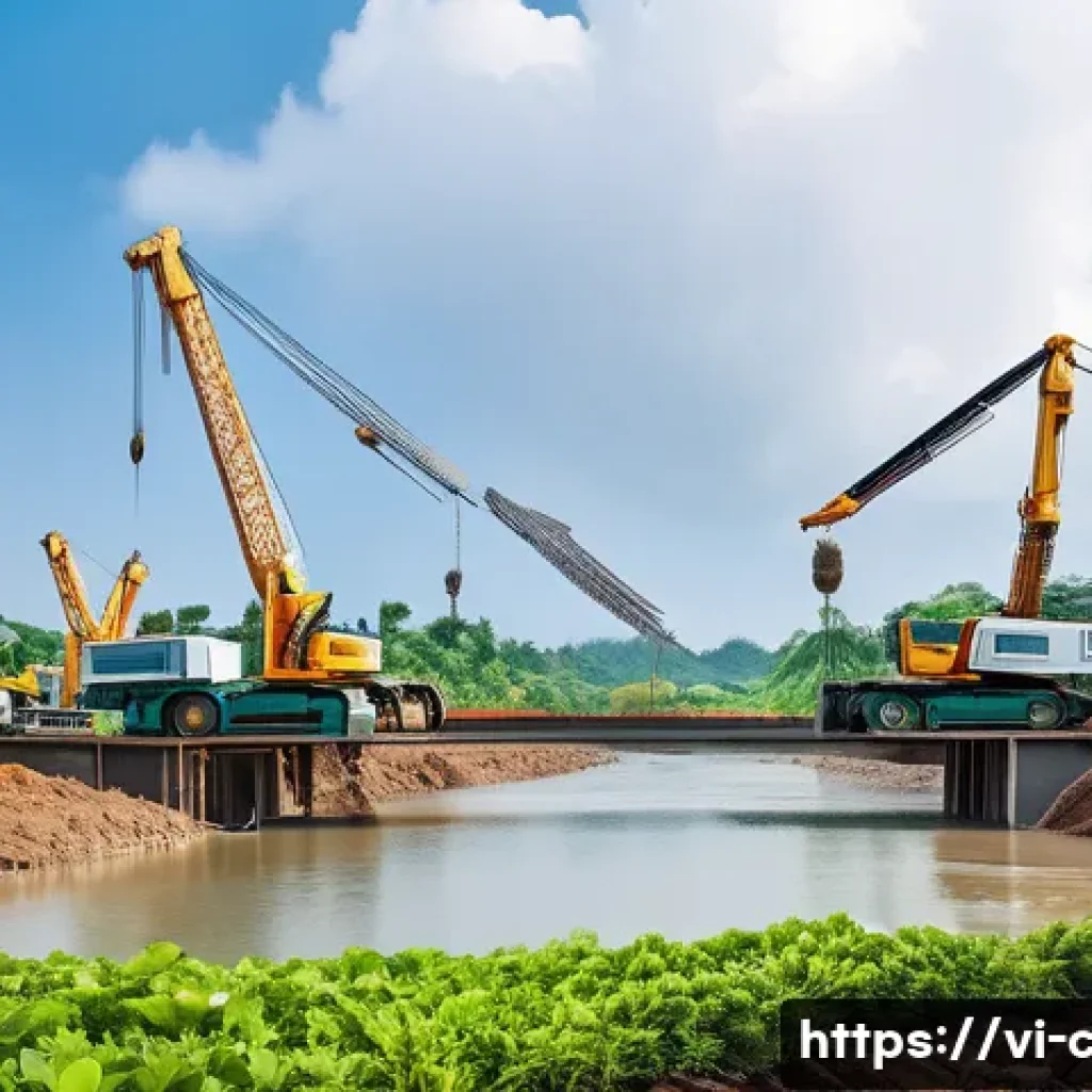 토목공학과 건축공학의 차이 - A detailed construction site scene in Vietnam featuring civil engineers and workers actively buildin...