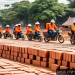 Home 20 토목기사 필기시험에서 자주 출제되는 문제 - A detailed construction site in Vietnam showcasing traditional building methods: workers laying red ...