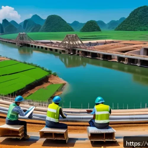 Home 30 토목공학자의 프로젝트 관리 사례 - A detailed construction site in Central Vietnam featuring a large bridge project in progress during ...
