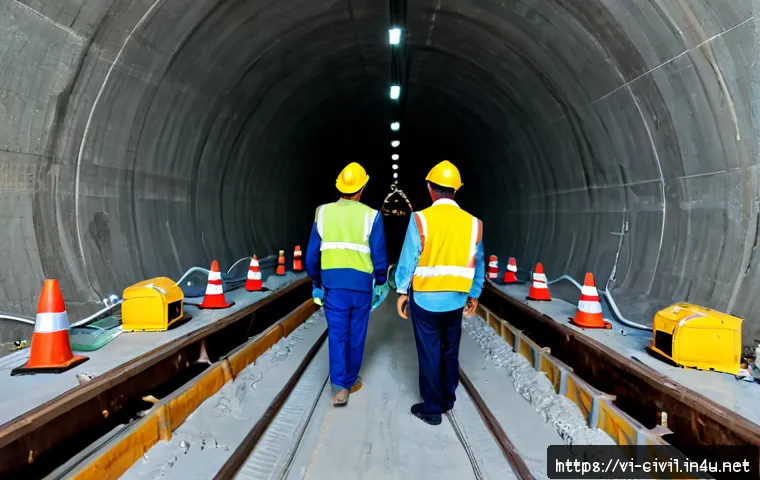 Home 17 토목공학과 터널 공사 사례 - Photorealistic civil engineering tunnel construction site in Vietnam, wide-angle view inside a newly...
