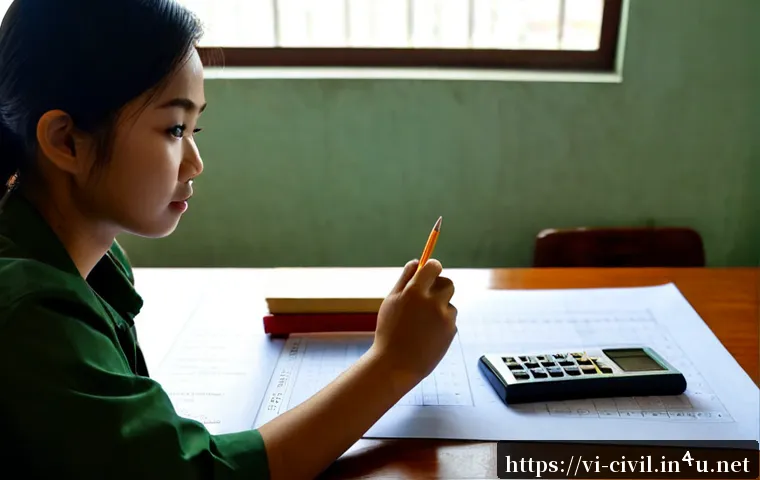Home 17 토목기사 필기시험 핵심 요약 - Photorealistic Vietnamese civil engineering student preparing for a professional written exam, seate...